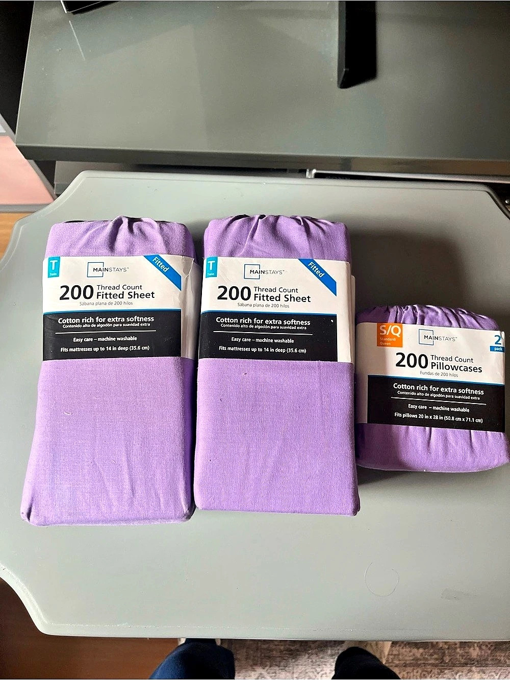 Mainstays 200 Thread Count Sheet and Pillowcase Set Purple twin sheets standard